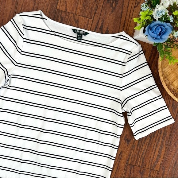 Lauren Ralph Lauren Boatneck Short Sleeve Stripe Cotton T-Shirt Size Extra Large - Picture 15 of 15